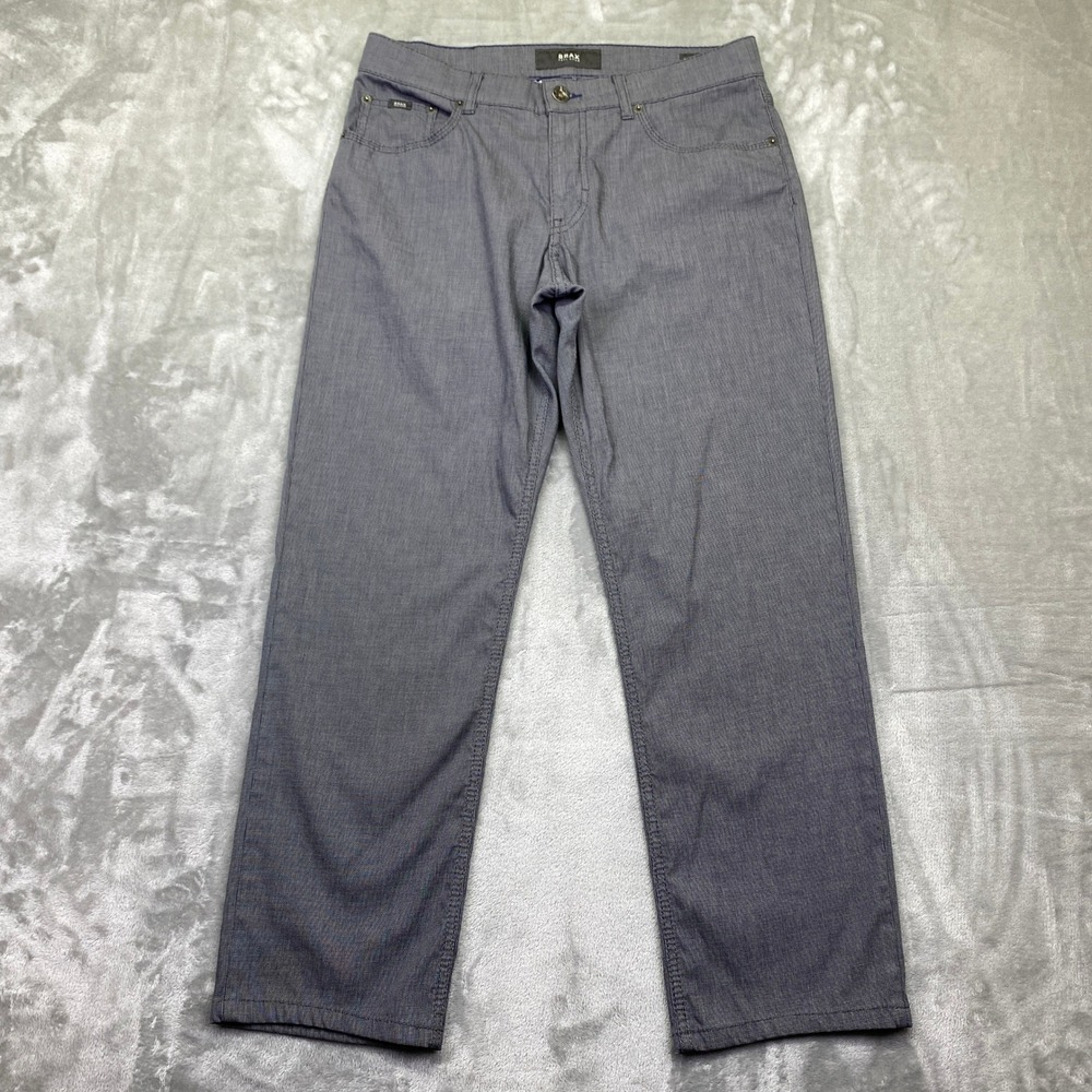 Brax Cooper Style Regular Fit Men Gray Herringbone Patterned Casual Pants Sz 31"